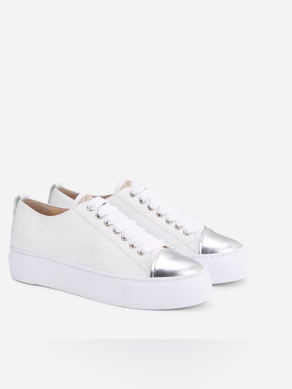AGL Mollie White Low-Top Sneakers with Silver Toe Cap 38.5